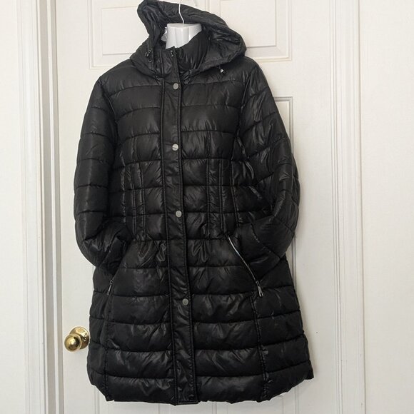 Guess Women's 3/4 Length Puffer Jacket With Pockets and Hood Sz XL Black - Picture 2 of 16